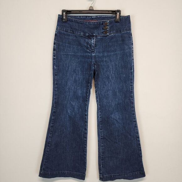 New York & Co Y2K Flare Jeans Size 4 28" Dark Wash Low Rise Vintage 2000s Baddie - Picture 1 of 13